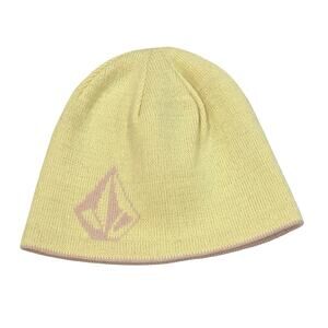 Volcom Womens Reversible Beanie Pink & Yellow One Size OS Acrylic Knit